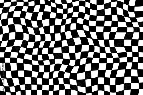 Pattern psychedelic checkerboard. Groovy retro wavy checkered texture. Psychedelic modern playful background. Retro graphic y2k design. Twisted and distorted trendy style illustration