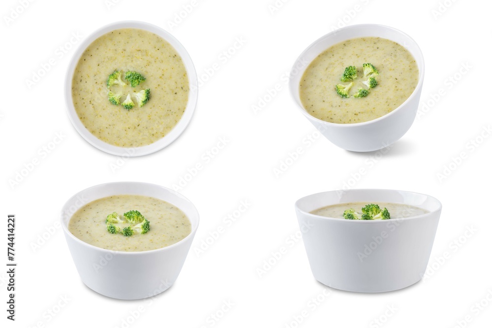 Broccoli potato soup in a bowl on a white isolated background Broccoli potato soup in a bowl on a white isolated background