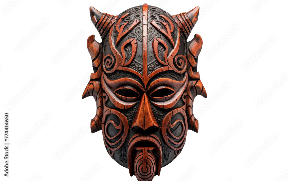 Intricately carved wooden mask with intricate details and earthy tones Intricately carved wooden mask with intricate details and earthy tones