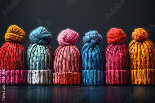 A set of knitted caps, modern icons photo
