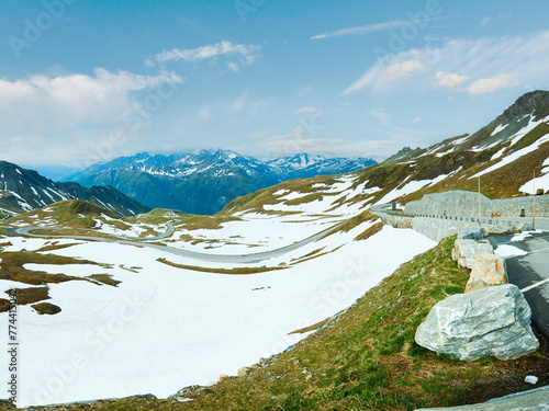 Summer (June) Alps mountain panorama (view from Grossglockner High Alpine Road). Three shots stitch image.
