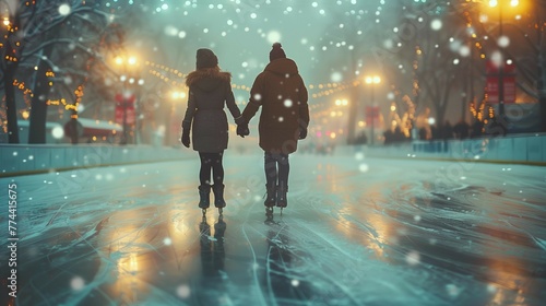 Chilly Romance: Skating Duo in Action, generative ai