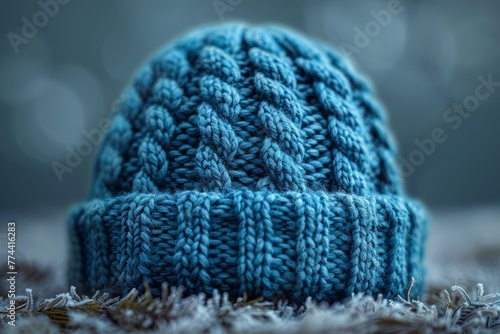 Modern illustration of a knitted blue cap