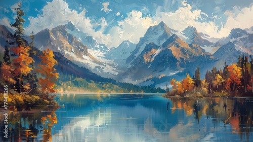 Tranquil Alpine Lake Scene, generative ai