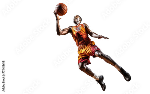 A basketball player soaring through the air with a ball, preparing to slam dunk © Rehan