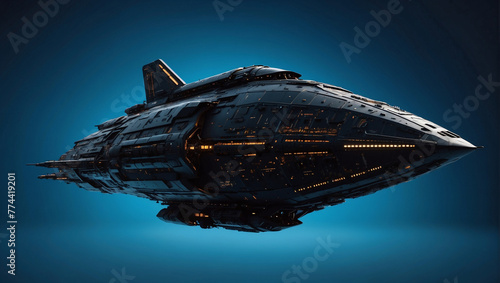 entire black Spaceship blue background