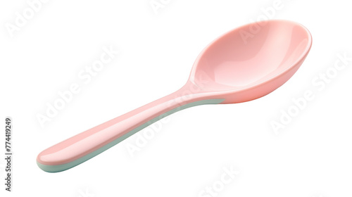 A delicate pink spoon gracefully rests on a pristine white background