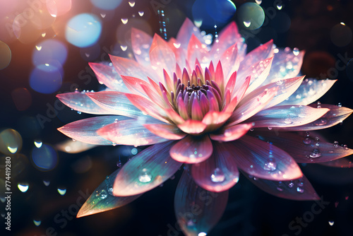 Immerse yourself in the mesmerizing beauty of a delicate flower adorned with glistening dew drops. Captured through stunning mac Generative AI,