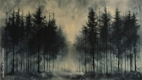 Ethereal Charcoal Landscape, generative ai