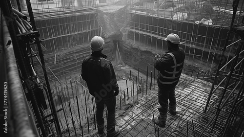 construction workers examining construction site