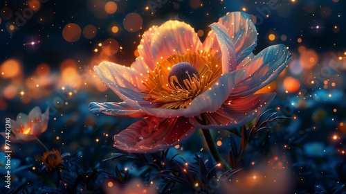 Celestial Blossom  A Time-Lapse of Rare Flower Blooming Under Planetary Alignment  generative ai
