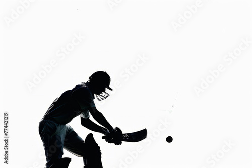 A silhouette of a cricket pitcher against a white background photo