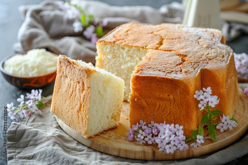 Homemade chiffon or sponge cake soft and light with a delicious aroma baked in a home oven