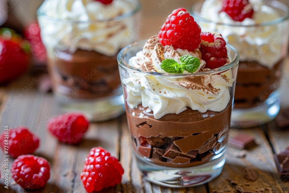 Homemade chocolate parfait with whipped cream Homemade chocolate parfait with whipped cream
