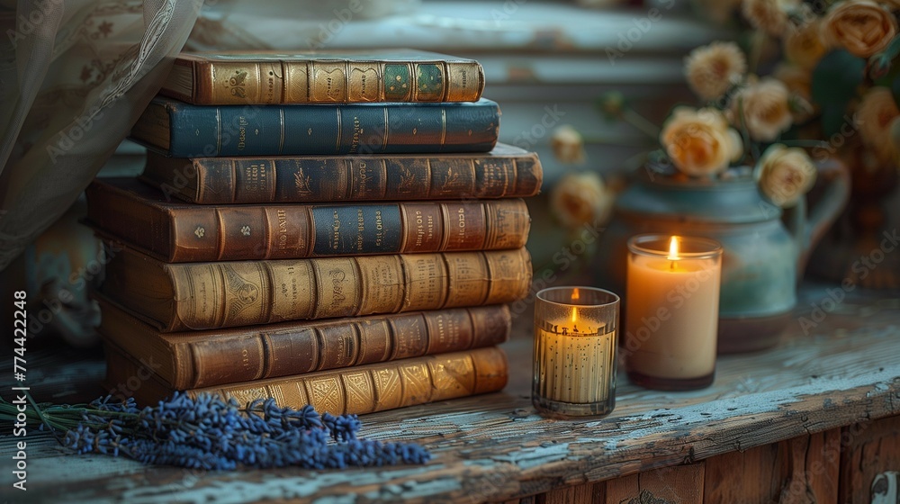 Rustic Book Display, generative ai Rustic Book Display, generative ai