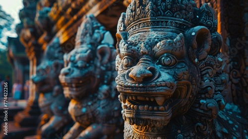 Stone Texture Close-Up at Angkor Wat, generative ai