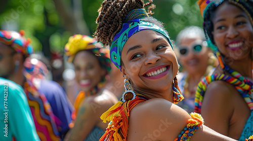 Juneteenth street festival, soulful music, lively dances, community unity, dynamic composition, celebratory spirit.