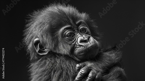 Monochrome Affection: Gorilla Mother and Child, generative ai © Matus