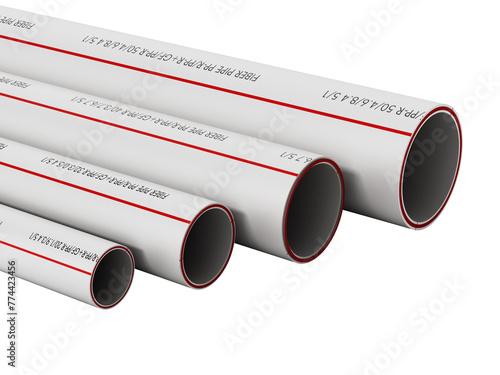 Fiber pipes in various sizes isolated on transparent background. 3D illustration photo