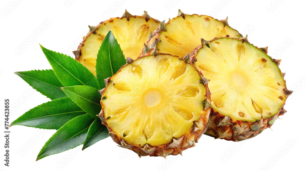 Pineapple slices with leaves isolated on Transparent background. Pineapple slices with leaves isolated on Transparent background.