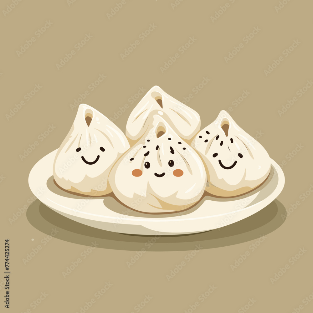 Illustration of Chinese Steamed Dumplings with Smiling Face. Illustration of Chinese Steamed Dumplings with Smiling Face.