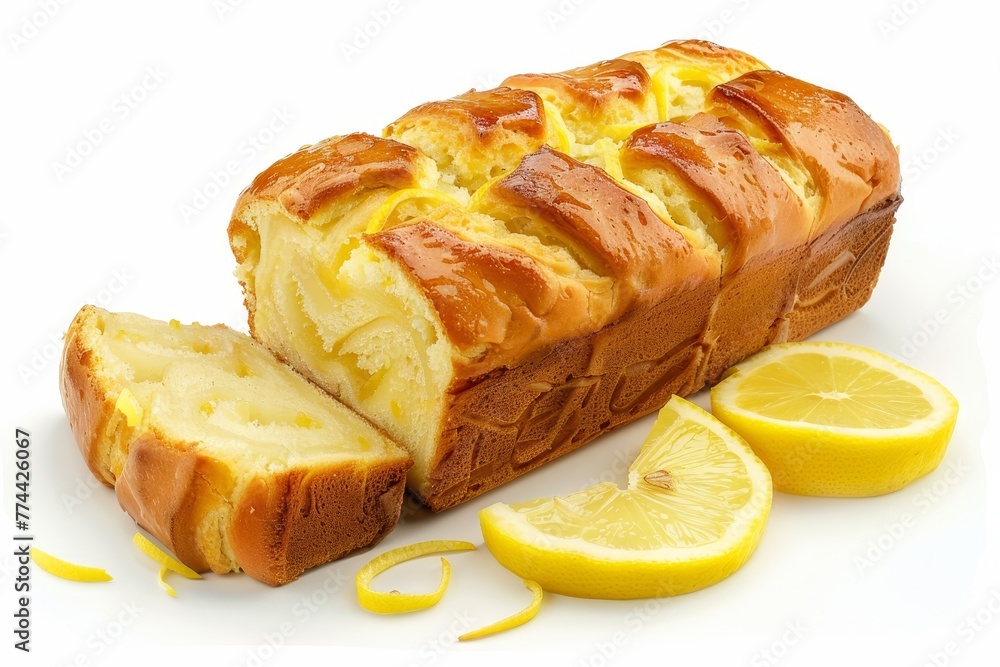 Lemon loaf made at home on white background Lemon loaf made at home on white background