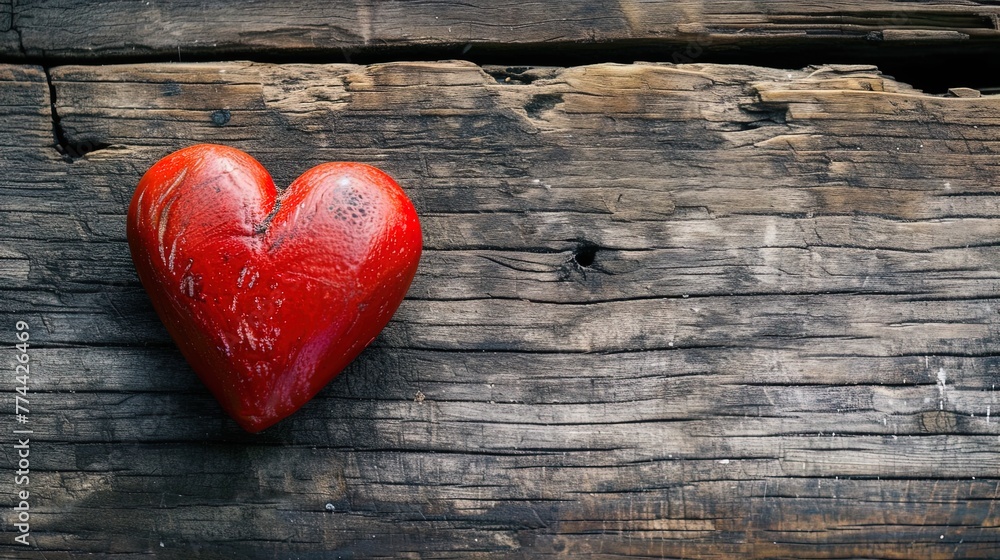 Love Ignites! Red Heart on Rustic Wooden Table Sets the Scene for Passionate Valentine's Day Romance. Capture Love's Essence in Every Moment!