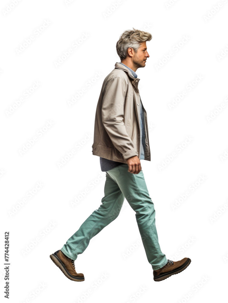 Profile view of man walking transparent background Profile view of man walking transparent background