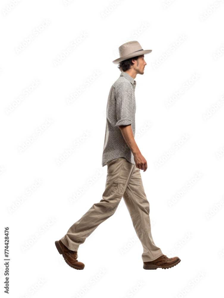 Profile view of man walking transparent background Profile view of man walking transparent background