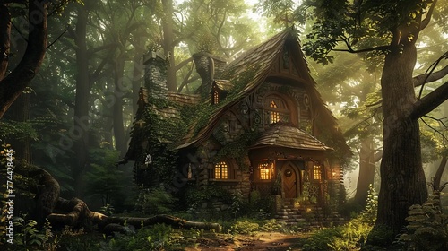 Magic cottage in the forest photo