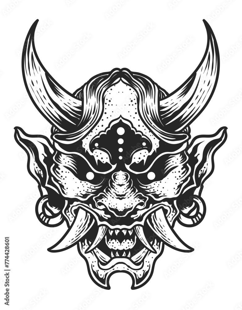 Illustration vector Oni mask, Japanese demon mask.