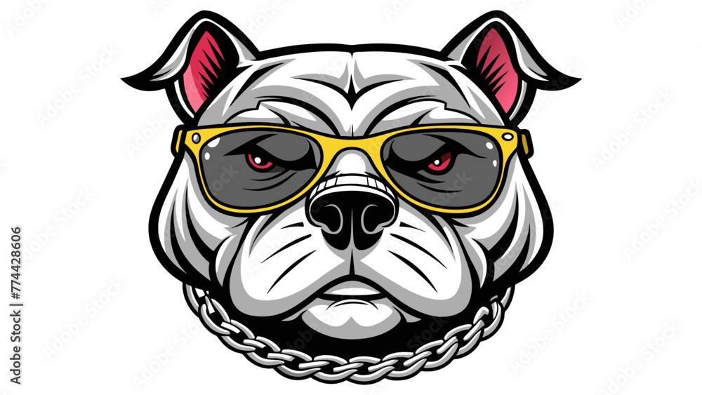 Bold Bulldog Face with Chains Vector Illustration