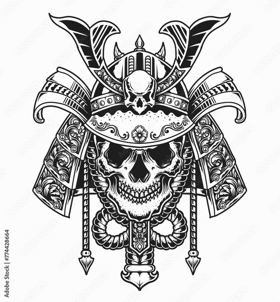 Illustration vector samurai skull head on white background. Illustration vector samurai skull head on white background.