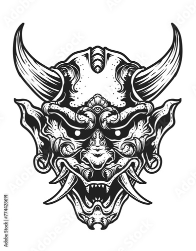 Isolated vector hannya mask, Traditional japanese demon mask.