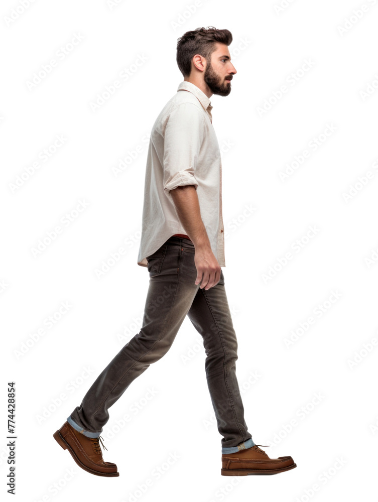 Profile view of man walking transparent background Profile view of man walking transparent background