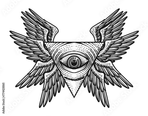 Illustration vector illuminati eye with angel wings.