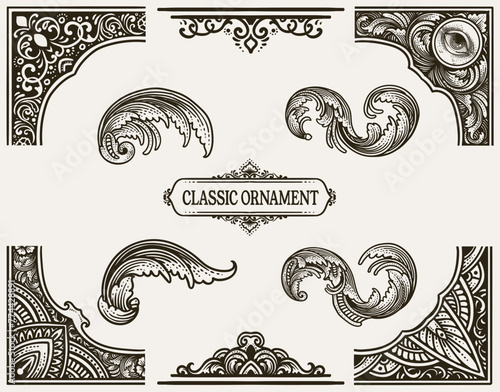 Set Vintage engraving ornament element collection
