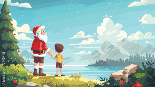 Illustration of a boy and a santa claus in a beauti photo
