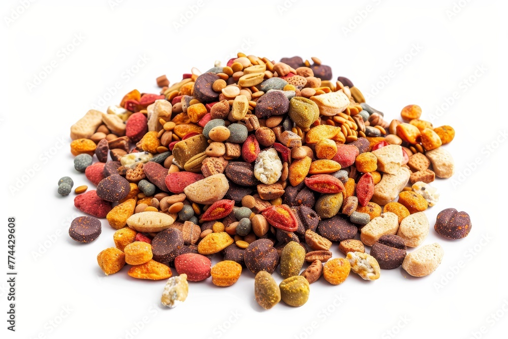 Pet food pile on white background Pet food pile on white background