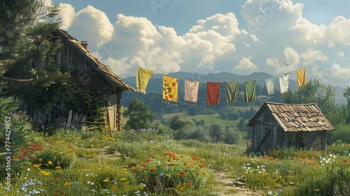 Patchwork Banner in the Countryside, generative ai