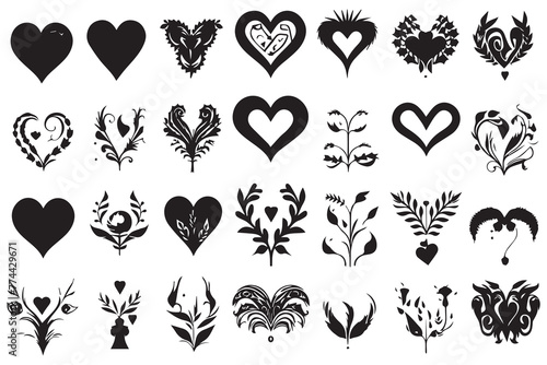bundle of hearts love set icons silhouette vector illustration design