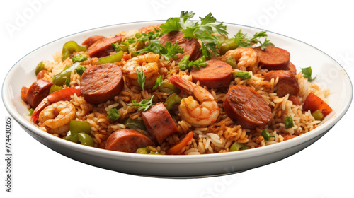 A white bowl holds a delicious combination of rice and sausage, creating a visually appealing and appetizing dish
