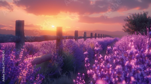 Sunset Glow on a Lavender Meadow, generative ai