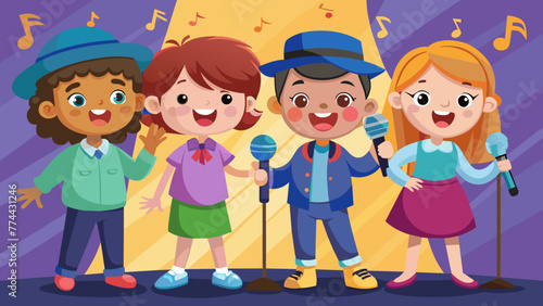 Children's Singing Performance School Karaoke Vector Illustration