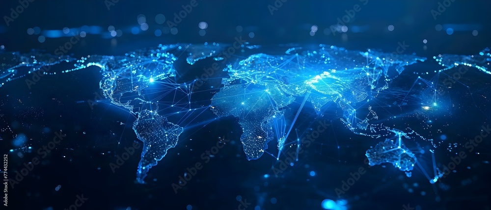 Mapping Global Connections: An Animated World Map with Glowing Links. Concept Global network visualization, Interactive data mapping, Digital world connections, Illuminated globe animation - obrazy, fototapety, plakaty 