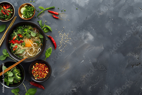 Bowl of Noodles With Vegetables and Chopsticks photo