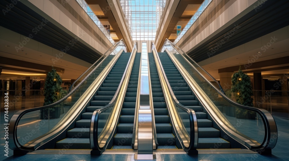 Escalator in modern shopping mall, AI generated Escalator in modern shopping mall, AI generated