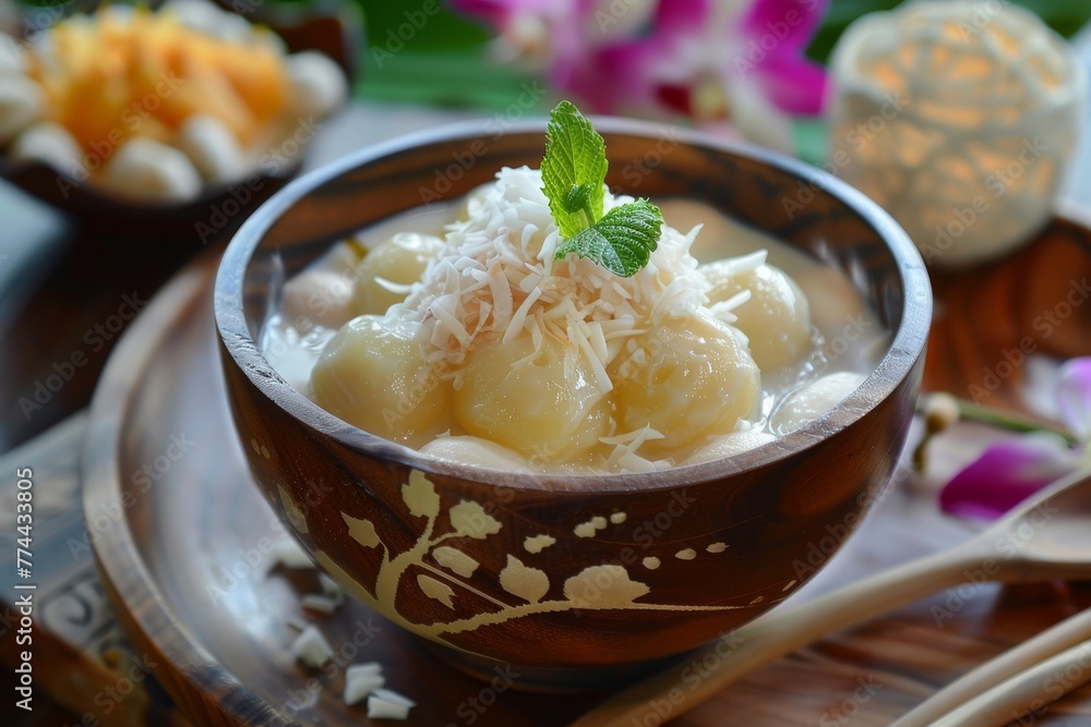 Thai dessert Tub Tim Krob with water chestnut and coconut milk Thai dessert Tub Tim Krob with water chestnut and coconut milk