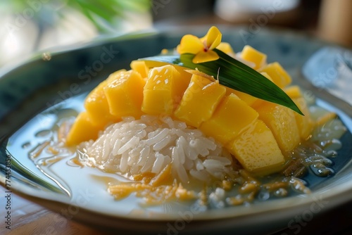 Thai dessert with mango and coconut milk photo