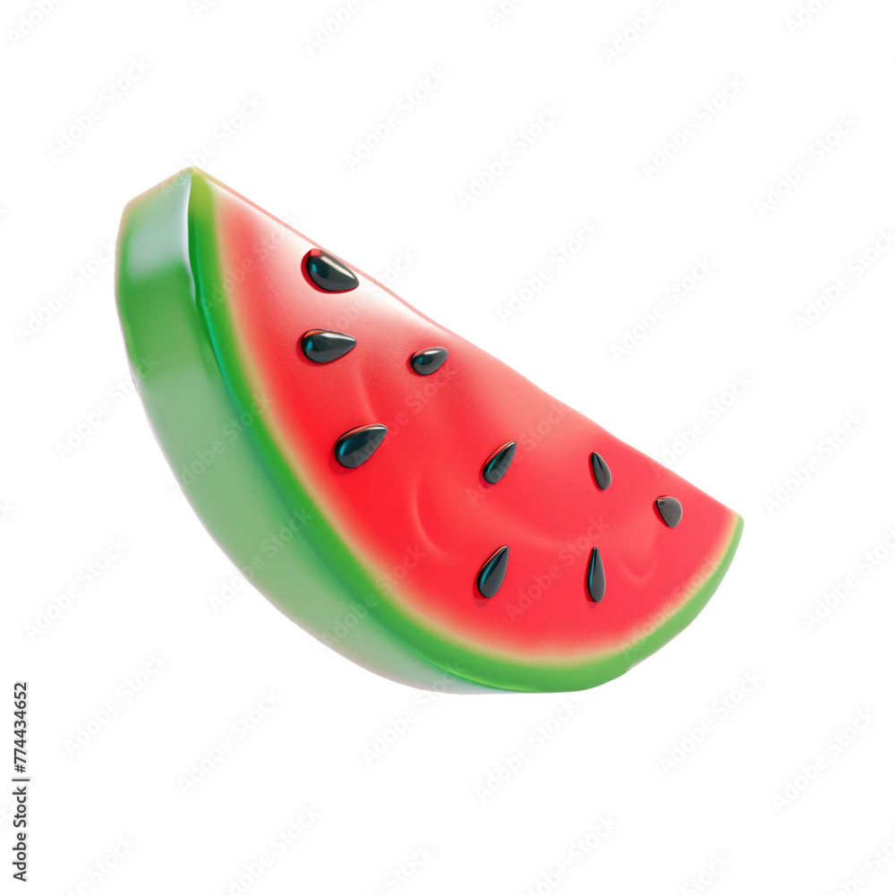 slice of watermelon 3d rendering icon, isolated on white transparent background. slice of watermelon 3d rendering icon, isolated on white transparent background.